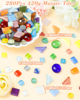 FIVEIZERO 420g Mosaic Tiles for Crafts - 280Pcs Glass Mosaic Kits, Mixed Shapes Mosaic Glass Pieces for Art, Irregular Tiny Mosaic Tile for DIY Projects, Home Decoration(Mix) FIVEIZERO