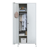 BESFUR Bedroom Armoires, White Metal Armoire with Hanging Rod, Adjustable Shelves, 20" D x 31.5" W x 74" H - White BESFUR