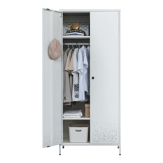 BESFUR Bedroom Armoires, White Metal Armoire with Hanging Rod, Adjustable Shelves, 20" D x 31.5" W x 74" H - White - WoodArtSupply