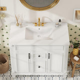 Sweetcrispy 36" Bathroom Vanity with Sink, Bathroom Storage Vanity Sink with 2 Doors& 2 Drawers, Farmhouse Wooden Free Standing Bathroom Cabinet with Sink, Easy Assembly, NO Mirror Faucet (White) Sweetcrispy