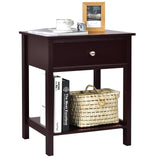 Giantex Nightstand, Wood End Table with Drawer and Open Shelf, Night Stand for Small Spaces, 2-Tier Bedside Table for Living Room Bedroom Dorm, Easy Assembly, Brown Giantex