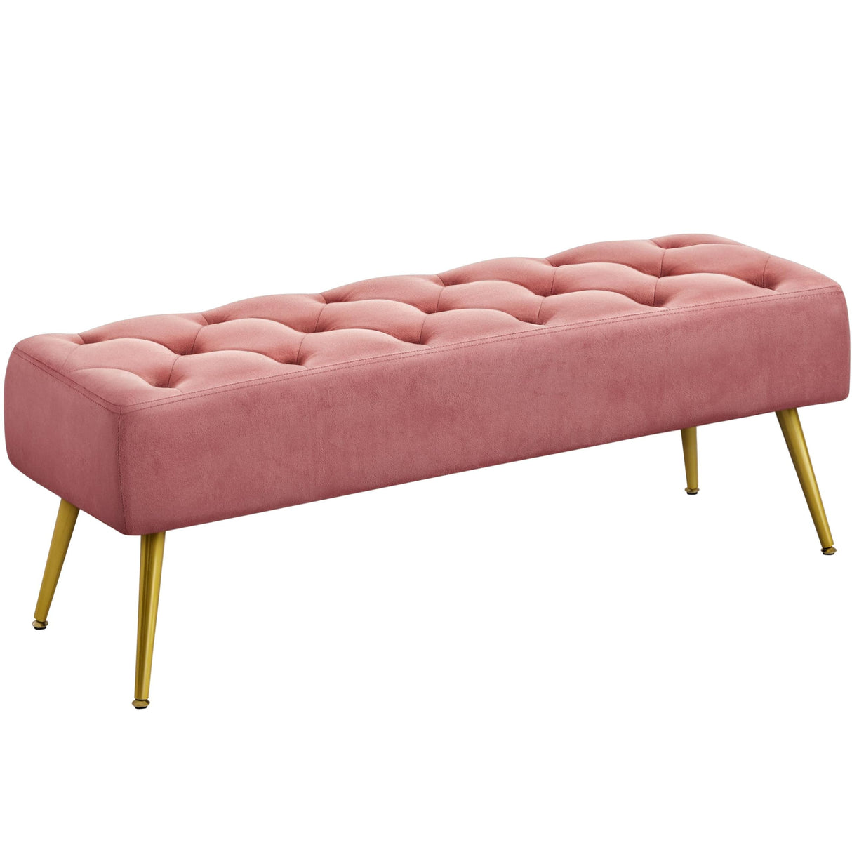 Yaheetech Modern Ottoman Bench Velvet Bench Upholstered Footrest for Living Room with Gold Metal Legs and Padded Seat Pink Yaheetech