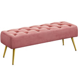 Yaheetech Modern Ottoman Bench Velvet Bench Upholstered Footrest for Living Room with Gold Metal Legs and Padded Seat Pink Yaheetech