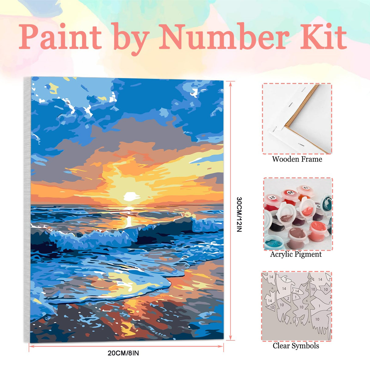 Auremi Ocean Paint by Number Kits for Adults,Landscape Paint by Number on Canvas with Frame DIY Painting with Number Acrylic Oil Paint Kits for Home Decor 8x12 Inch Auremi
