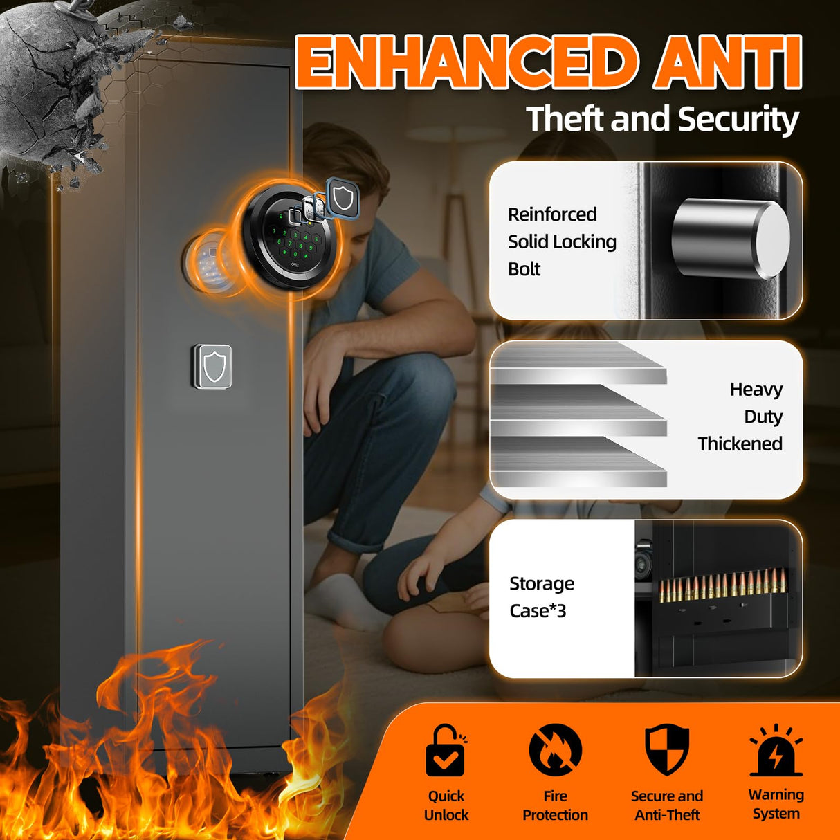 6-9 Gun Safe for Rifles and Pistols, Quick Access Electronic Key Lock, Alarm Mute Function, Black Steel, Adjustable Shelves & Gun Racks, Floor Mount Karuikev