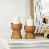 NIKKY HOME Farmhouse Wooden Candle Holders Set of 2, Rusitc Solid Wood Pillar Candlesticks Pedestal, Fireplace Mantle Table Centerpiece Decor, Brown NIKKY HOME