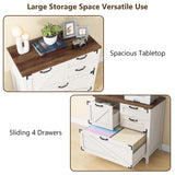 Lateral File Cabinet with 4 Drawers Farmhouse File Cabinet for Letter/Legal/A4 Size Hanging Files, Large Wood File Storage Cabinets Printer Stand for Home Office Cabinet, Rustic White Halitaa