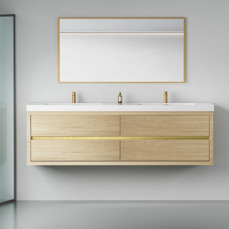Gxcevsou 72" Floating Bathroom Vanity with Sink, Double Sink Wall Mounted Bathroom Storage Vanity Cabinet, Modern Bathroom Sink Cabinet with Soft Close Drawers, Pre-Assembled, Natural Oak Gxcevsou