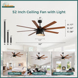 Sofucor 52 Inch Ceiling Fans with Lights, Indoor Outdoor Modern Wood Ceiling Fan with Remote, 6 Speeds, Reversible DC Motor, for Bedroom Living Room Covered Patio Porch Sofucor