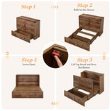 AMERLIFE Queen Murphy Bed Cabinet with Charging Station and Storage, Farmhouse Foldable Platform Bed for Guest Room, Office, Small Spaces, Barnwood AMERLIFE