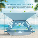 Elegear Beach Tent Sun Shelter with Canopy, 4-5 Person Pop Up Beach Tent, Easy Setup UPF 50+ UV Protection Portable Lightweight Double Silver Coating Beach Cabana Sun Shade Shelter - Sky Blue Elegear