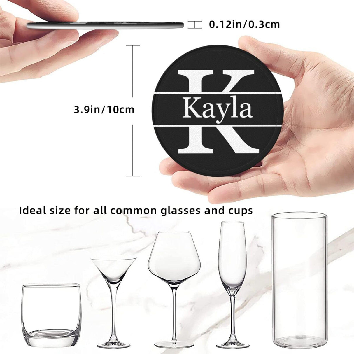 Personalized Coaster, Leather Coaster Set of 6 with Holdr Custom Name Logo Photo, Heat Resistant Waterproof Coasters for Coffee Table Kitchen Bar Housewarming (Round Leather) Xzrkcsa