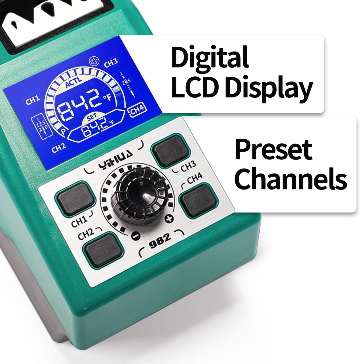 YIHUA 982 Precision Soldering Iron Station Kit with Digital LCD Display, 210 Soldering Tip Cartridge Compatible, Solder Wire Dispenser and, 4 Memory Channels, Auto Shutdown, Rapid Heating YIHUA