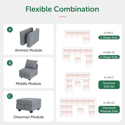 HONBAY Modular Couch U-Shaped Modular Sectional Sofa, Sectional Couch with Storage Seats (U Shape Sofa-2, Bluish Grey)