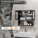 VINGLI Metal Wall Cabinet with Locking Glass Doors & Magnetic LED Sensor Light, Adjustable Shelf, Wall Mounted Storage Display Cabinets for Garage, Kitchen, Home Office, Warehouse, Living Room, Black VINGLI