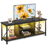 WLIVE TV Stand up to 65 Inch TV, 55" Entertainment Center with LED, Industrial TV Console with Glass Shelf for Living Room and Bedroom, Black WLIVE