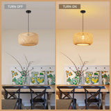 LUJOGUID 17.72in Bamboo Drum Light Rattan Wicker Hand Woven Lighting Fixture Boho Coastal Beach Chandelier Hanging Basket Lights for Kitchen Island Dining Room Restaurant Hallway Foyer LUJOGUID