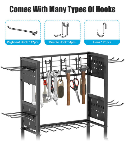 CCCEI Garage Small Power Tools Organizer Floor Stand, Drill and Battery Storage Rack with Charging Station, All Metal Tool Shelf with Pegboard and Hooks, Gift for Men. - WoodArtSupply