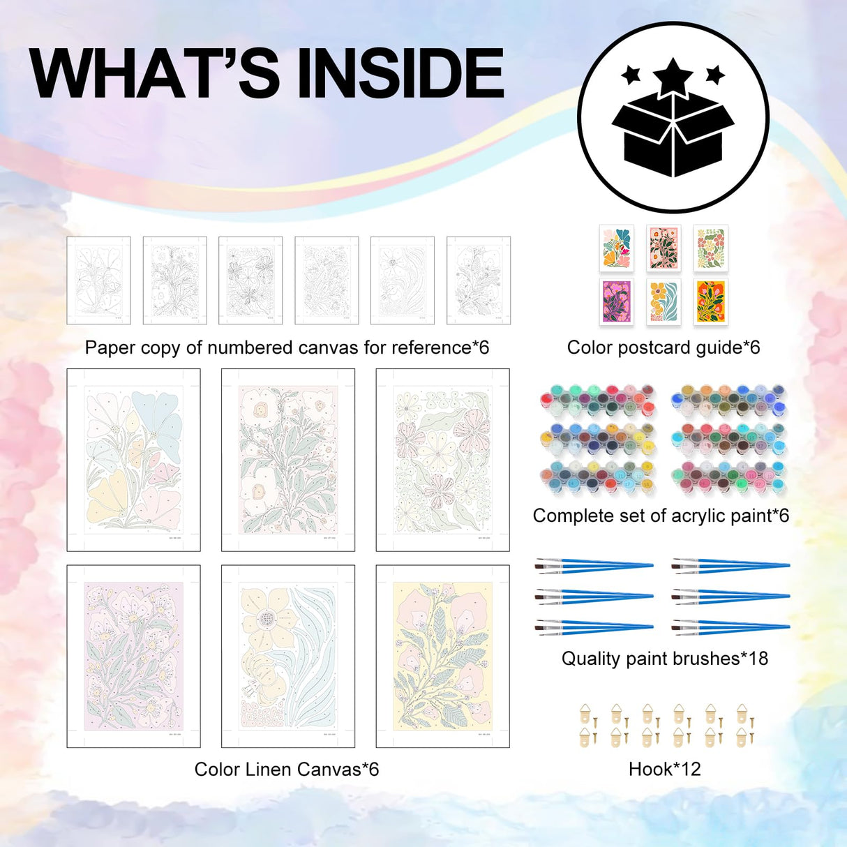 Yezavesu 6 Pack Paint by Numbers Kit for Adults Beginner 8x12 Inch, Flowers Adult Paint by Number Kits on Canvas Without Frame, DIY Acrylic Easy Flower Painting by Numbers for Home Wall Decor Gift Yezavesu
