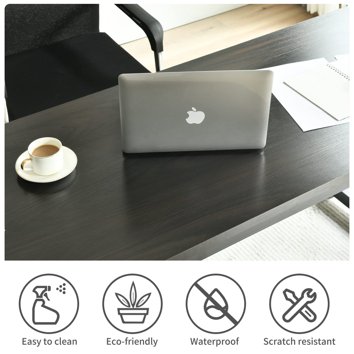 SURMIO Large Computer Desk - 63 Inch Home Office Desk Study Student Writing Table Gaming Desk Wood Modern Simple Table with Storage Bag & Headphone Hooks, Black SURMIO