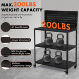 OLBRUS 50.4 X 33.4 Inch Workbench,Heavy Duty 200LBS Steel Work Bench with Pegboard and Lockable Wheels, Rolling Tool Storage Work Table for Garage Workshop Warehouse (50.4" X 33.4") OLBRUS