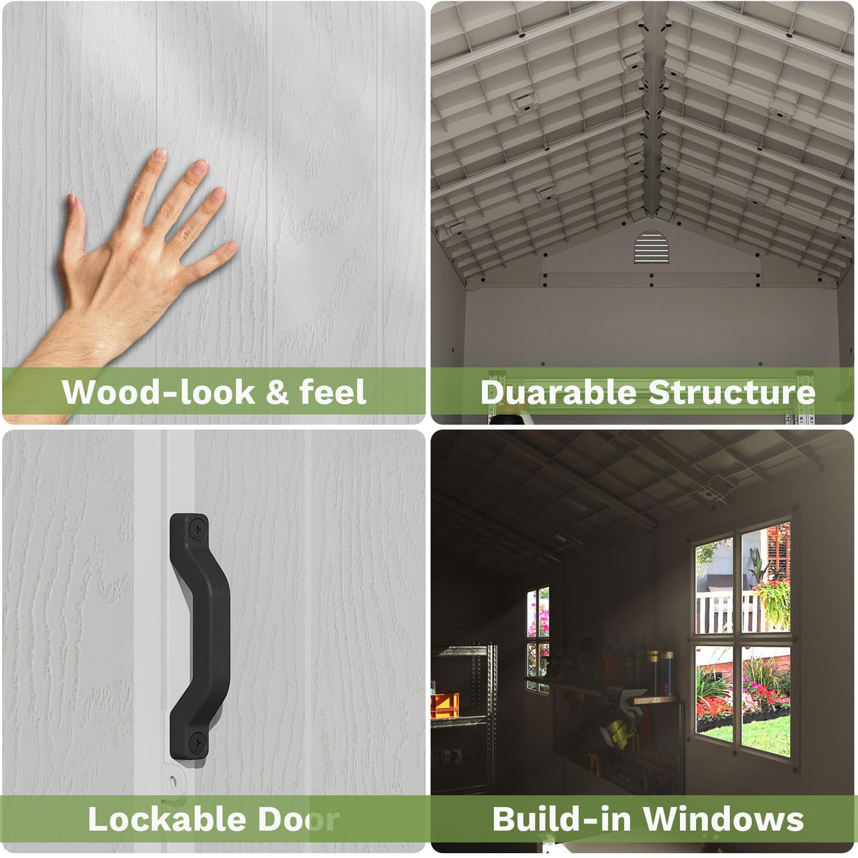 Patiowell 4' x 8' Outdoor Storage Shed with Floor, Plastic Shed Outside Resin Tool Shed with Two Windows and Lockable Door for Backyard Garden Patio Lawn, White (Fit-it Shed) Patiowell