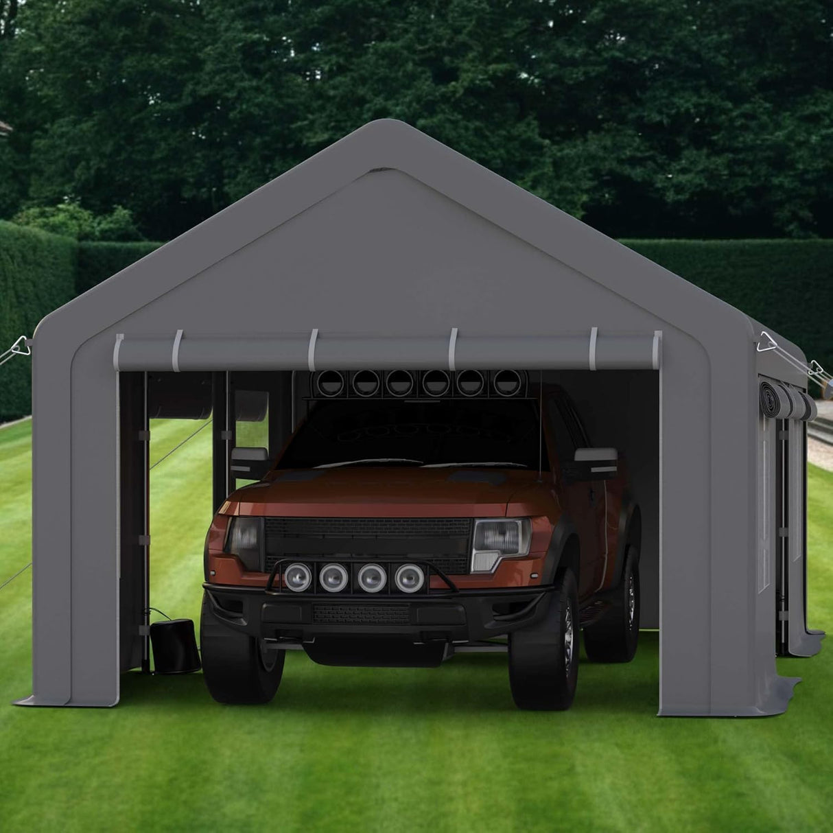 GarveeLife 12x20ft Carport Heavy Duty, Portable Garage with 4 Doors + 4 Window, Upgraded Carport with Reinforced Steel Poles, Uv Resistant Waterproof Tarp for Car, Truck, Boat GarveeLife