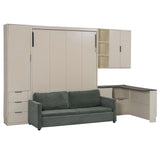 Merax Farmhouse Multi-Functional Murphy Bed with Sofa, Desk & Storage Cabinet,Solid Wood Foldable Wall Bed w/USB Charging Station Space Saving/No Box Spring Needed/Full, Beige + Green Merax