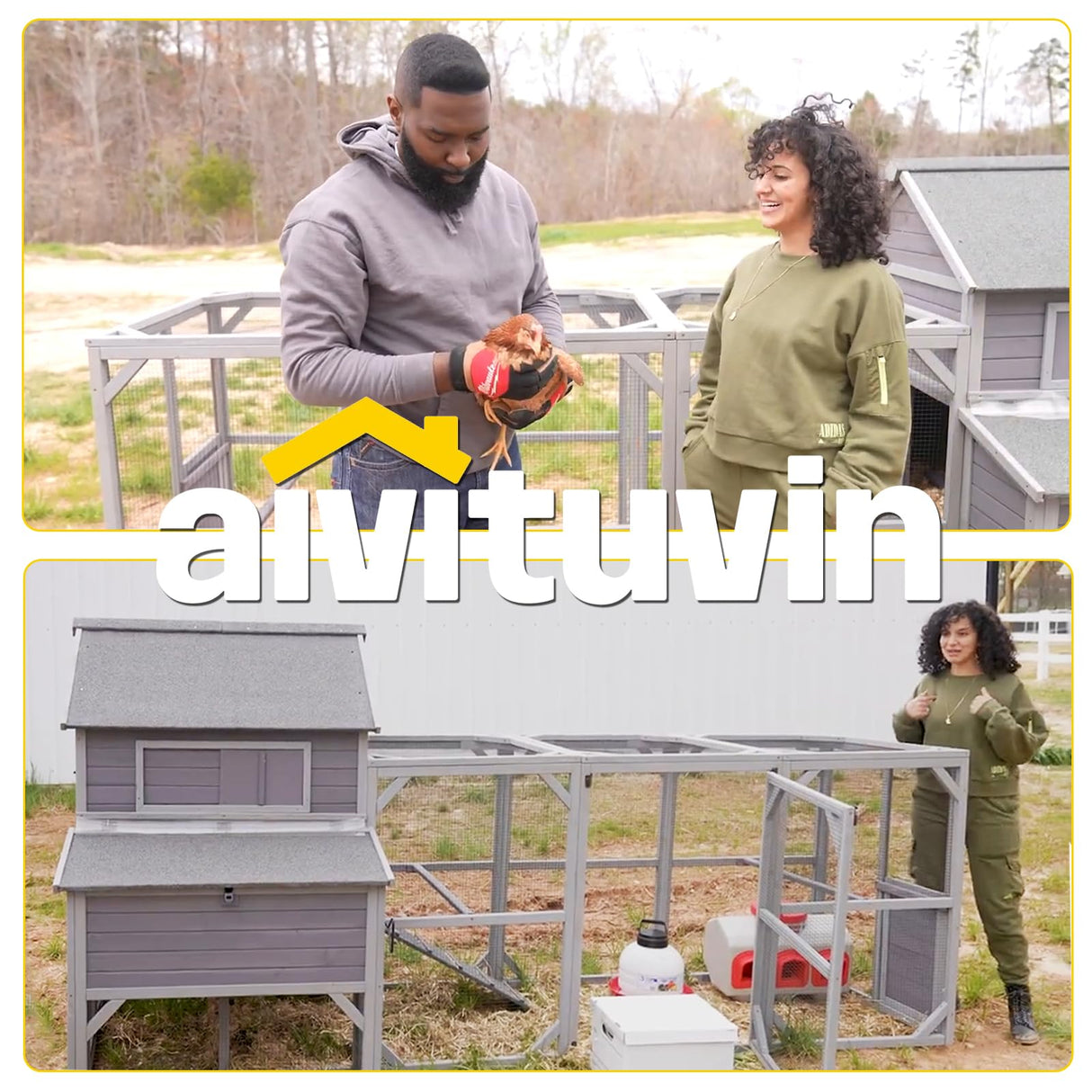 Aivituvin Chicken Coop Extra Large Chicken House 55ft² for 10-15 Chickens Outdoor Wooden Hen House Poultry Cage with 6 Nesting Boxes, 6 Perches, Large Run 137" L Aivituvin