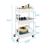 MAX Houser 3-Tier Rolling Utility Cart with Caster Wheels,Easy Assembly, for Kitchen, Bathroom (White) MAX Houser