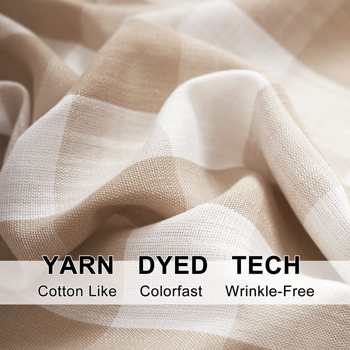 Treatmentex Pompom Buffalo Plaid Curtains 45" Kitchen Curtains Rustic Farmhouse Tan and White Check Curtain Panels for Small Windows Basement Bathroom Rod Pocket 2pcs Treatmentex