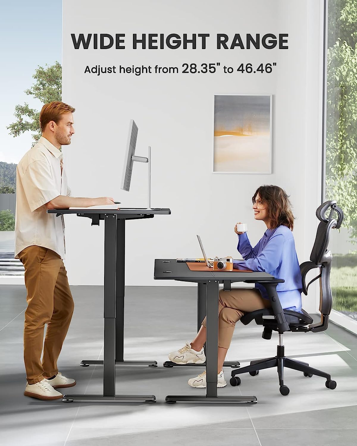 ErGear Height Adjustable Electric Standing Desk, 63x 28 Inches Sit Stand up Desk, Large Memory Computer Home Office Desk (Black) - WoodArtSupply