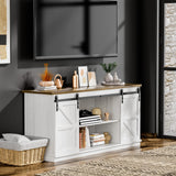 ZPK Farmhouse TV Stand for 65 Inch TV, Modern Television Stands Mid Century Media Entertainment Center with Sliding Barn Doors and Storage Cabinets, Console Table for Living Room, Bedroom (White) ZPK