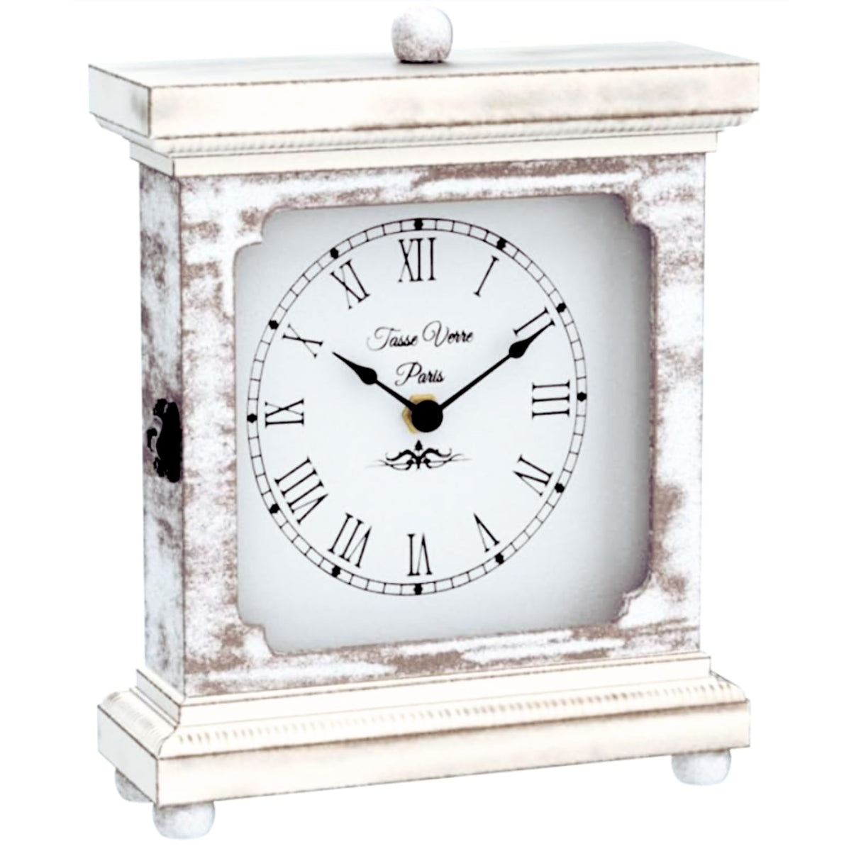 Tasse Verre Rustic Shelf Clock (Quiet) for Living Room Mantel, Table, Or Desk 9" X 7" Farmhouse Decor Distressed White Washed Wood Silent - Office Fireplace. AA Battery Operated Non-Digital, Tan Tasse Verre