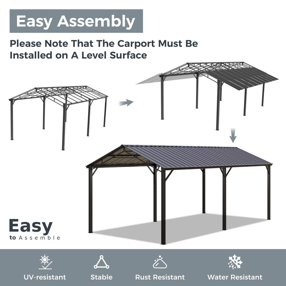 GREEN PARTY 10 x 20 ft Metal Carport Kits with Galvanized Steel Roof, Heavy Duty Metal Carport Canopy, Outdoor Car Tent Metal Garage Shelter for Car, SUV, Truck and Boats, Grey GREEN PARTY