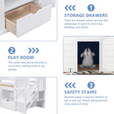 Twin Low Loft Bed for Kids, Twin Size Solid Frame with Drawer and Stairs, Modern Space-Saving Bed, Loft Bed with Storage, Strong Wood Slats Support, Under-Bed Playroom, No Box Spring Needed (White) Lyngins