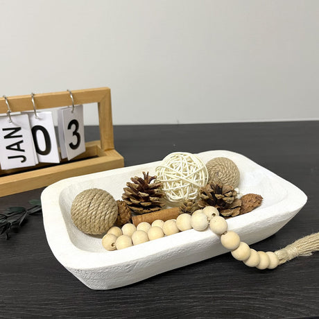 hanlin Wooden Dough Bowl Decor , Vintage Wooden Bowl Hand Carved Home Decor for Dining Table Center, Living Room, Kitchen Decor., 10in White hanlin