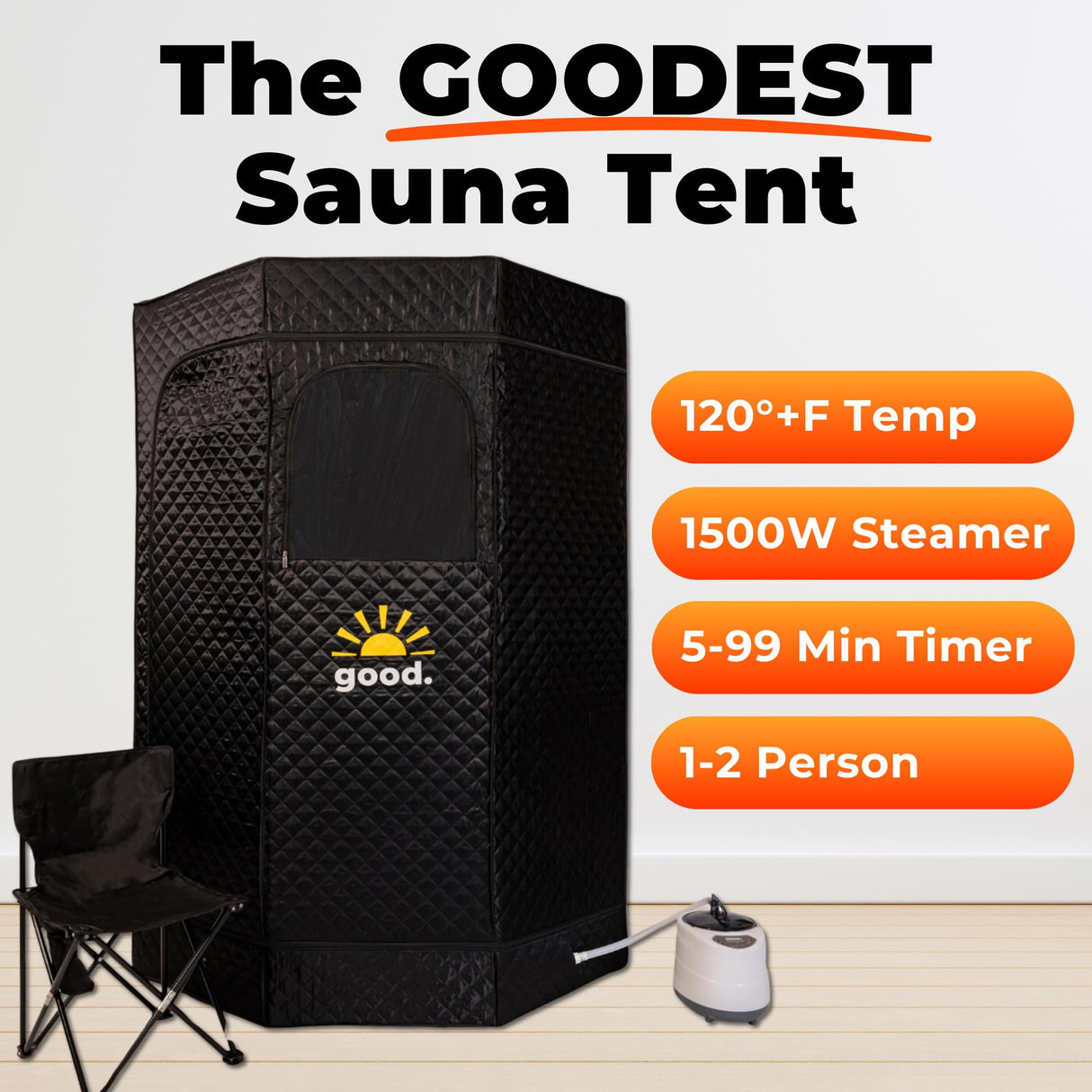 GoodMorning Portable Steam Sauna Tent - 2 Person Home Sauna with 3L Steamer & 1500W - 1-9 Heat Settings with 120° Max - Easy Setup Multiple Person Sauna Tent Generic