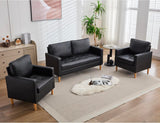 TYBOATLE 57" Small Black Faux Leather Sofa Couches, 3 Piece Living Room Set, Mid-Century Modern Tufted Comfy Loveseat, 2 Seater Office Couch Love Seat for Small Space Bedroom Drom Apartment TYBOATLE