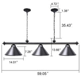Wellmet 3 Light Pool Table Light, Vintage Retro Kitchen Island Pendant Light with Matte Black Shade, Modern Industrial Chandelier Wellmet