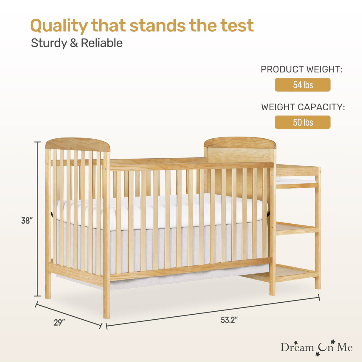 Dream On Me Anna 4-in-1 Full Size Crib and Changing Table Combo, Natural Dream On Me