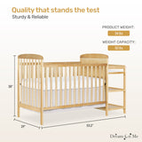 Dream On Me Anna 4-in-1 Full Size Crib and Changing Table Combo, Natural Dream On Me