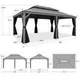 PURPLE LEAF 14' x 20' Outdoor Hardtop Gazebo with Netting and Curtains Galvanized Steel Double Roof and Aluminum Frames Permanent Wind Resistance Pavilion Gazebo for Patio Deck Garden, Light Grey PURPLE LEAF