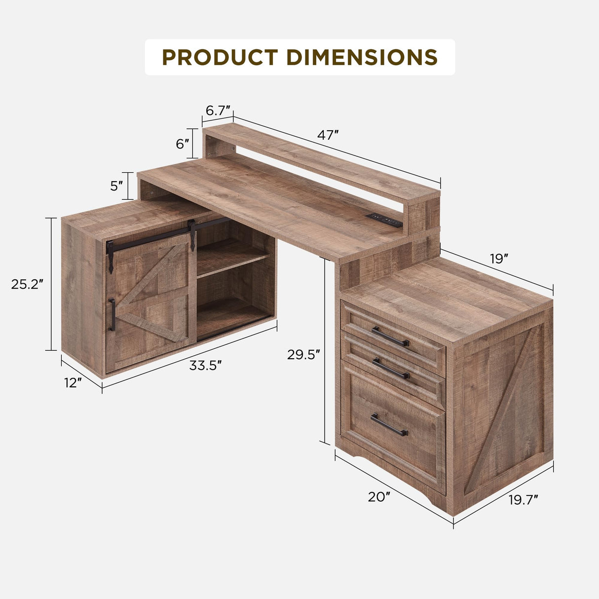 JXQTLINGMU Computer Desk with Darwers & Storage Cabinet, Home Office Desk with File Drawer, Gaming Desk with Monitor Stand & Charging Station, Warm Brown JXQTLINGMU