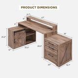 JXQTLINGMU Computer Desk with Darwers & Storage Cabinet, Home Office Desk with File Drawer, Gaming Desk with Monitor Stand & Charging Station, Warm Brown JXQTLINGMU