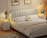 Furnulem White LED Nightstand with 4 Drawers, Charging Station, and Sturdy Metal Frame Furnulem