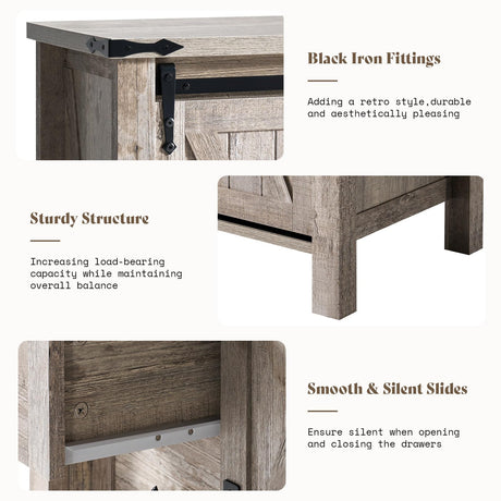 AMERLIFE 31.5'' Farmhouse Dresser with Sliding Barn Doors, 48" Rustic 5 Drawer Tall Dresser, Storage Organizer for Bedroom, Entryway, Light Rustic Oak AMERLIFE