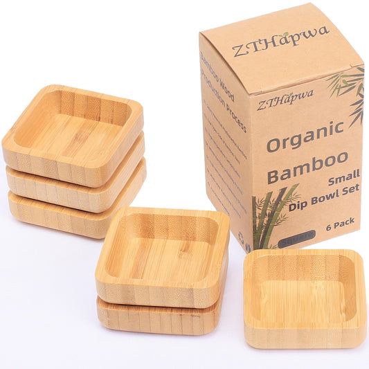 ZTHapwa Snack Bowl Set, Small Bamboo Sauce Dish Dipping Bowls for Appetizers, Dips, Sauce, Nuts, Candy, Olives, Seeds, Desserts and More, Square 1.4 oz