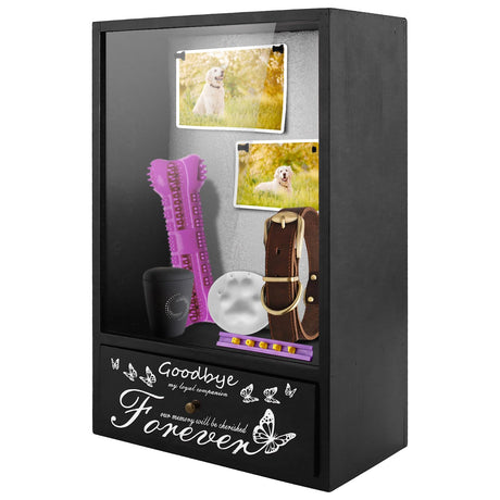 Pet Memorial Shadow Box, Urn Ashes Display Case With Drawer, Memorial Gifts for Loss of Dog or Cat, Keepsake Box With Paw Print Clay Set and Pins Jinzhenhong