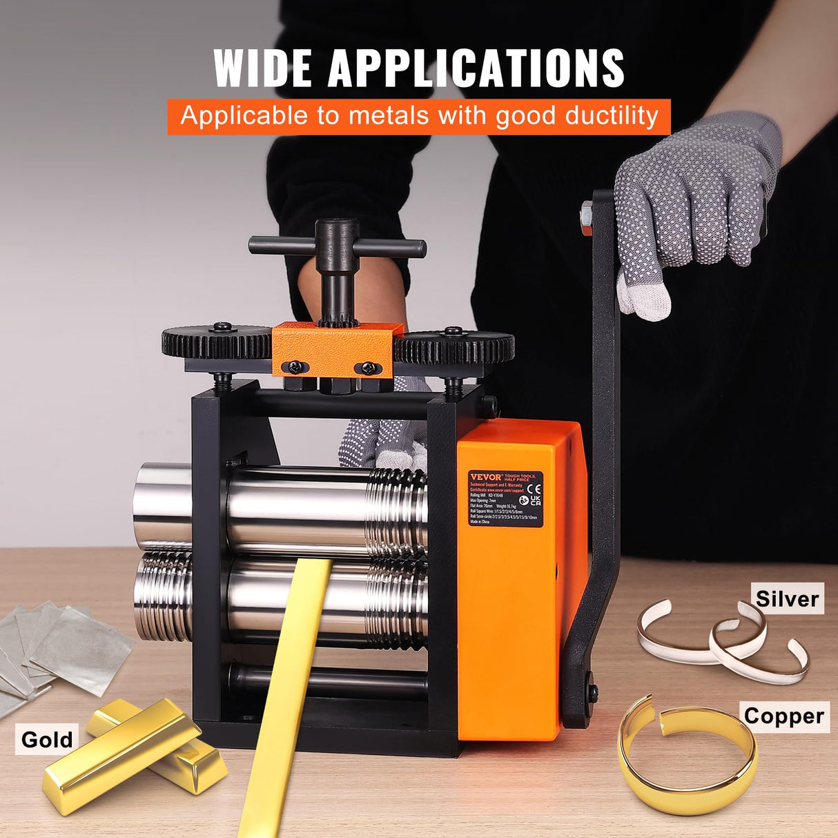 VEVOR Rolling Mill, 3"/76 mm Jewelry Rolling Mill Machine, 1: 2 Gear Ratio, 3-in-1 Multi-Function Rolling Mill, 0.1-7mm Press Thickness for Metal Jewelry Making Sheet Square Wire Semicircle Pattern VEVOR